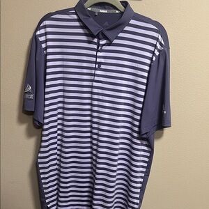 Adidas Men's Polo Shirt - Navy and Lavender Stripes
